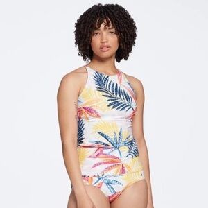 Alia Women's Tropical Print Tankini Top - Pink and Blue